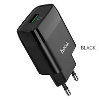 Блок питания сетевой 1 USB HOCO C72Q, Glorious, 3A, пластик, QC3.0, цвет: чёрный (1/36/216) (6931474732507)