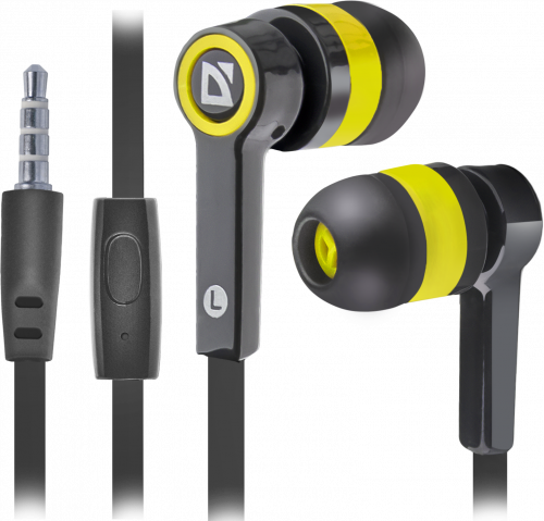 Наушники внутриканальные DEFENDER Pulse-420, вакуумная, регулят. громк., шнур 1.2 м., жёлтые (1/80) (63421) фото 2
