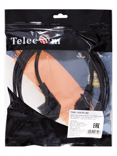 Кабель компьютер - розетка 220V EU (угловой)<VDE> 3GX0,75mm2, 1,8m, медь, Telecom <TY021-CU0.75-1.8M>  (1/60) фото 8