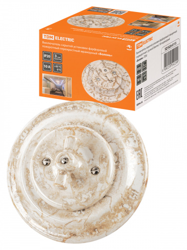 Выключатель скрытой установки фарфоровый поворотный перекрёстный с ручкой (бантик) 10А мраморный «Болонь» TDM (SQ1820-0115) Выключатель скрытой установки фарфоровый поворотный перекрёстный с ручкой (бантик) 10А мраморный «Болонь» TDM (SQ1820-0115)