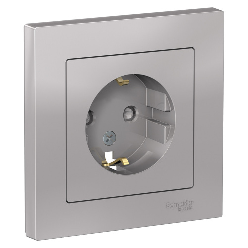 Розетка 1-м С/У ATLASDESIGN 16А IP20 с заземл. защ. шторки в сборе алюм. Systeme Electric ATN000344 (1/10/60)