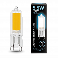 Лампа светодиодная GAUSS G9 AC220-240V 5.5W 500lm 4100K стекло 1/10/200 (107809205)