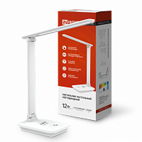 Светильник настольный светодиодный PLUS ССО-09Б 12Вт 600Лм сенсор, с беспроводной зарядкой для телефона, адаптер БЕЛЫЙ IN HOME (1/30) (4690612036571)