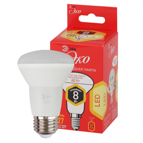 Лампа светодиодная ЭРА RED LINE ECO LED R63-8W-827-E27 Е27 / Е27 8Вт рефлектор теплый белый свет (1/50) (Б0050300) фото 3