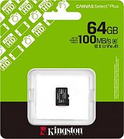 Карта памяти MicroSD  64GB  Kingston Class 10 Canvas Select Plus A1 U1 V10  (100 Mb/s) без адаптера (SDCS3/64GBSP)