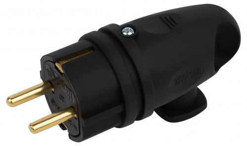 Вилка ЭРА VX11-B-IP44 каучуковая c заземлением 16А IP44 с кольцом угловая черная (1/100) (Б0055416)