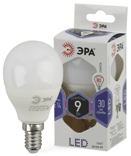 Лампа светодиодная ЭРА STD LED P45-9W-860-E14 E14 / Е14 9Вт шар холодный дневной свет (1/100) (Б0031411) фото 3