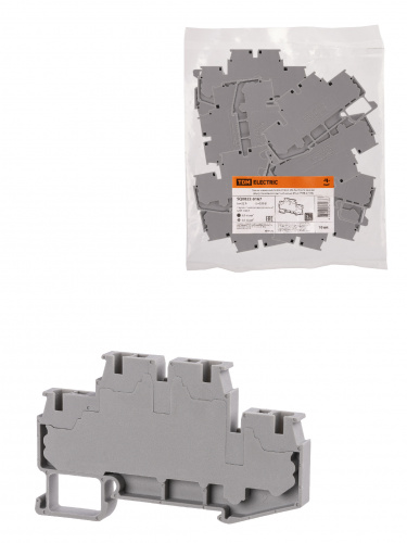 Зажим клеммный безвинтовой ЗКБ быстрого зажима двухуровневый 4 мм2 32А серый (Ph-C PTTB 4) TDM (10/320) (SQ0822-0167)