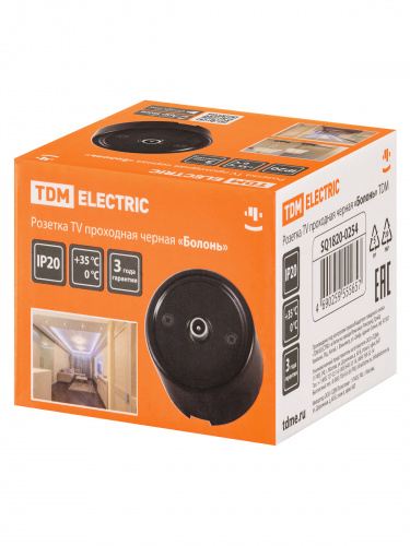 Розетка TDM TV проходная черная «Болонь» (1/72) (SQ1820-0254) фото 2