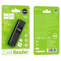 Кардридер HOCO HB20, USB 3.0, пластик, TF/ SD карта, цвет: чёрный (1/50/200) (6931474735218)