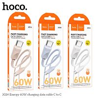 Кабель Type-C - Type-C HOCO X114 Energy, 1.0м, круглый, PD60Вт, ПВХ, цвет: белый (1/31/310) (6942007647120)