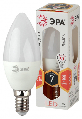 Лампа светодиодная ЭРА STD LED B35-7W-827-E14 E14 / Е14 7Вт свеча теплый белый свет (1/100) (Б0020538) фото 6
