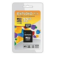 Карта памяти MicroSD  32GB  Exployd Class 10 + SD адаптер (EX032GCSDHC10-AD)