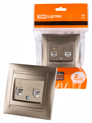 Розетка телефонная RJ11 + компьютерная RJ45 бронза , с/у, "Лама" (10/120) TDM (SQ1815-0719)