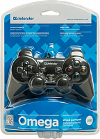 Проводной геймпад DEFENDER Omega USB,12 кнопок, 2 стика, черный (1/20/40) (64247)