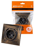 Розетка 2П+З 16А 250В + 2 USB порта 2,1А 5В старинная бронза с/у, "Лама" (1/96) TDM (SQ1815-0772)