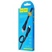 Кабель USB - 8 pin HOCO X40 Noah, 1.0м, плоский, 2.4A, силикон, цвет: чёрный (1/33/330) (6931474711656)