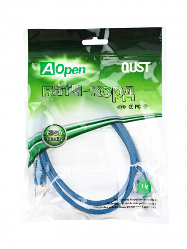 Патч-корд литой AOPEN UTP кат. 5е, синий, 1 м. (1/150) (ANP511_1M_B) фото 3