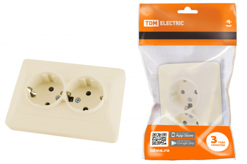 Розетка двойная 2П+З 16А 250В сл. кость "Ильмень" TDM (1/10/100) (SQ1823-0112) Розетка двойная 2П+З 16А 250В сл. кость "Ильмень" TDM (1/10/100) (SQ1823-0112)