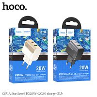 Блок питания сетевой 1 USB, 1 Type-C HOCO CS71A Star Speed, QC3.0, PD20Вт, цвет: белый (1/32/192) (6942007653671)