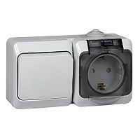 Блок О/У ЭТЮД (1-кл. выкл. + евророз. защ. шторки) IP44 сер. Systeme Electric BPA16-241C (1/7/42)