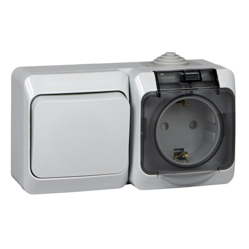Блок О/У ЭТЮД (1-кл. выкл. + евророз. защ. шторки) IP44 сер. Systeme Electric BPA16-241C (1/7/42)