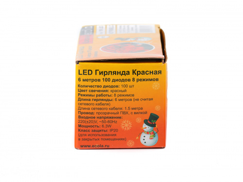 Гирлянда светодиодная ECOLA 220V IP20 Нить 6м 100Led Красная Red, 8 режимов, прозр.провод с вилкой (1/30) (N2YR06ELC) фото 6