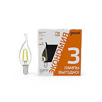 Лампа светодиодная GAUSS Filament Свеча на ветру 7W 550lm 2700К Е14 (3 лампы в упаковке) 1/20 (104901107T)