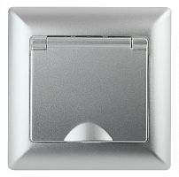 Розетка INTRO 2P+E Schuko с крышкой, 16А-250В, СУ, Solo, алюминий (10/100/2400) 4-203-03