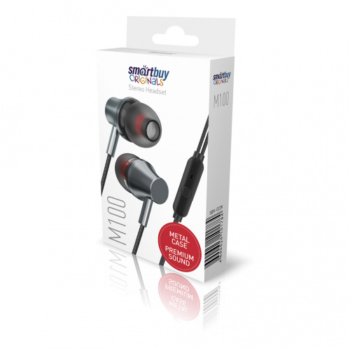 Внутриканальная гарнитура Smartbuy M100, металлич корпус, микрофон, пульт, серая (SBH-022K) (1/60)