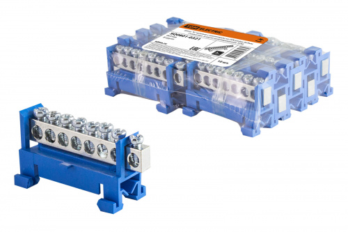 Шина "N" нулевая с изолятором на DIN-рейку 6x9мм стойка мал. 8 групп никелированная TDM (1/10/450) (SQ0801-0321)