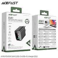 Блок питания сетевой 1 USB, 1 Type-C ACEFAST A106, PD45Вт, QC3.0, цвет: чёрный (1/15/120) (6974316284031)