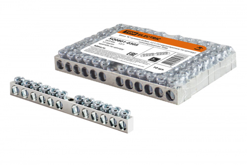 Шина "N" нулевая 6х9мм 12/1 (12 групп/крепеж по центру) никелированная TDM (1/10/360) (SQ0801-0305)