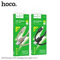 Кабель Type-C - Type-C HOCO X119, 1.0м, круглый, ткань, PD60Вт, цвет: черный (1/1000) (6942007656047)