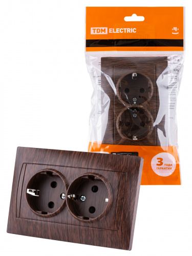 Розетка двойная 2П+З 16А 250В с защ. шт. венге , с/у, "Лама" (6/72) TDM (SQ1815-0413)