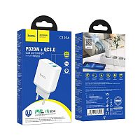 Блок питания сетевой 1 USB, 1 Type-C HOCO C105A Stage, PD20Вт, QC3.0, цвет: белый (1/13/130) (6931474782946)