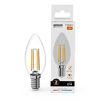 Лампа светодиодная Gauss Filament Elementary Свеча 12W 730lm 2700К Е14 1/10/100 (32112)