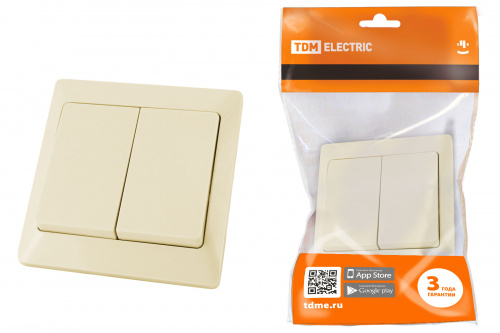 Выключатель 2 кл. 10А сл. кость "Ильмень" TDM (1/10/100) (SQ1823-0102)