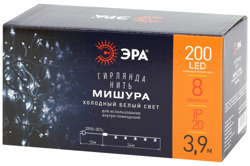 Гирлянда светодиодная ЭРА ENIN-WC Мишура 3 9 м белый провод холодный свет 220V (24/576) (Б0047971) фото 8
