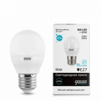 Лампа светодиодная GAUSS Elementary Шар 6W 450lm 4100K Е27 1/10/100 (53226)
