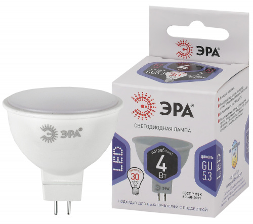 Лампа светодиодная ЭРА STD LED MR16-4W-860-GU5.3 GU5.3 4Вт софит холодный дневной свет (1/100) (Б0049068) фото 2
