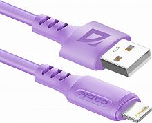 Кабель DEFENDER F207 USB-Lightning 1м, 2.4А, силикон, пакет, фиолетовый (1/100) (87107VIO)