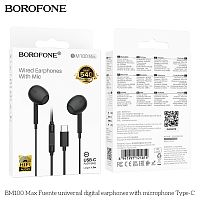 Наушники внутриканальные Borofone BM100 Max Fuente, пластик, микрофон, кабель Type-C, 1.2м, цвет: черный (1/244) (6941991121814)