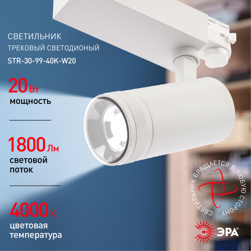 Светильник ЭРА трековый трехфазный STR-30-99-40K-W20 регулируемый луч 4000K белый (1/20) (Б0049784) фото 8
