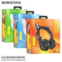 Наушники полноразмерные Borofone BO18 Cat, bluetooth 5.0, AUX, цвет: чёрный (1/36) (6974443384949)