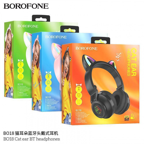 Наушники полноразмерные Borofone BO18 Cat, bluetooth 5.0, AUX, цвет: чёрный (1/36) (6974443384949)