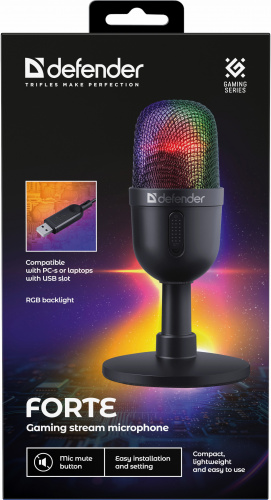 Микрофон DEFENDER Forte GMC 350 настольный, всенаправленный конденсаторный, питание USB, RGB подсветка, шнур 2м (1/20) (64635) фото 5