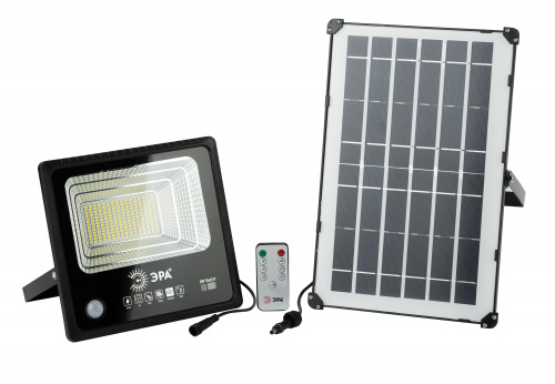 Прожектор светодиодный ЭРА уличный на солн. бат. 100W 1200 lm 5000K с датч. движения ПДУ IP65 (1/6) (Б0049547)