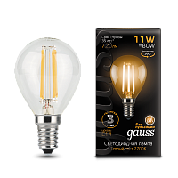 Лампа светодиодная GAUSS Filament Шар 11W 810lm 2700К Е14 1/10/50 (105801111)