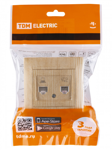 Розетка телефонная RJ11 + компьютерная RJ45 сосна , с/у, "Лама" (10/120) TDM (SQ1815-0319) фото 2 Розетка телефонная RJ11 + компьютерная RJ45 сосна , с/у, "Лама" (10/120) TDM (SQ1815-0319) фото 2